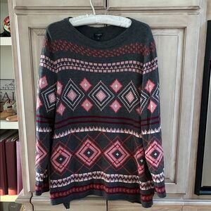 Talbots Woman lambs wool blend sz 2X Patterned Gray and Pink Sweater